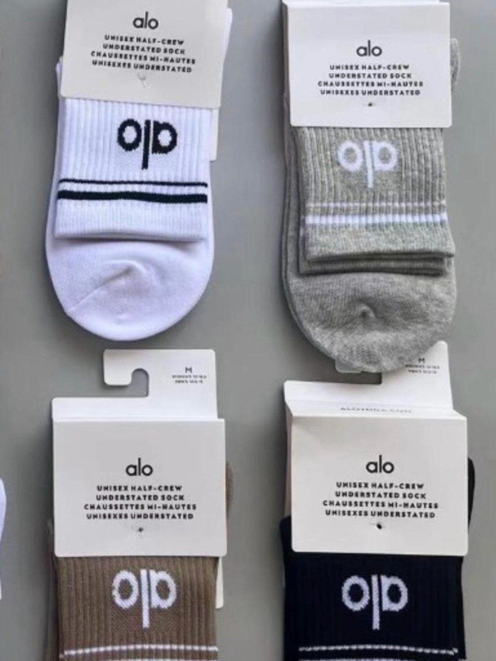 ALO Yoga unisex Athletic Half-Crew Socks — White, Gray, Brown, Navy